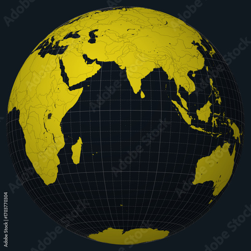 British Indian Ocean Territory on Globe. Country view on the world map in Charcoal Bright Yellow color palette. British Indian Ocean Territory shape on map.