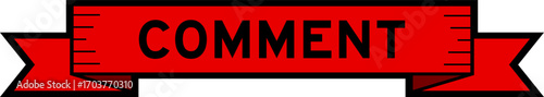 Ribbon label banner with word comment in red color on white background