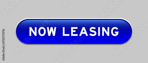Blue color capsule shape button with word now leasing on gray background