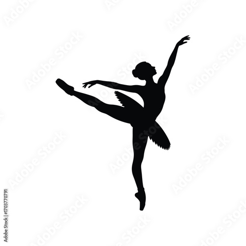Ballet Dancer Silhouette Illustration Performing Arabesque Position Graceful Movement