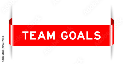 Red color inserted label banner with word team goals on white background