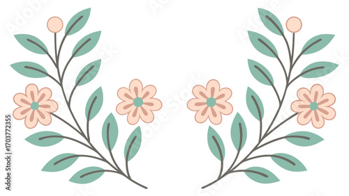 Floral wreath isolated on white background, a symmetrical arrangement of flowers and leaves, perfect for adding an elegant touch to invitations or designs