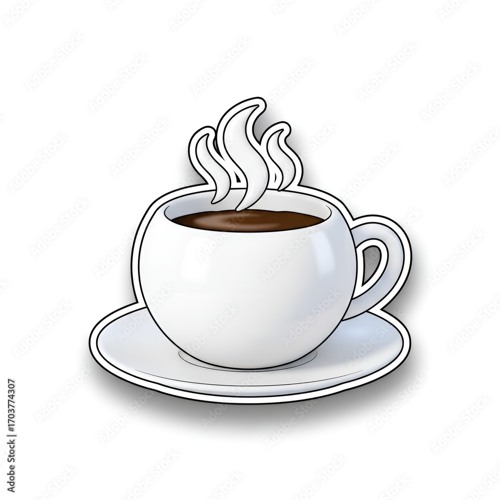 Obraz premium 3D Cartoon Coffee Cup Sticker Isolated on White Background – Cute Hot Drink Illustration with Steam