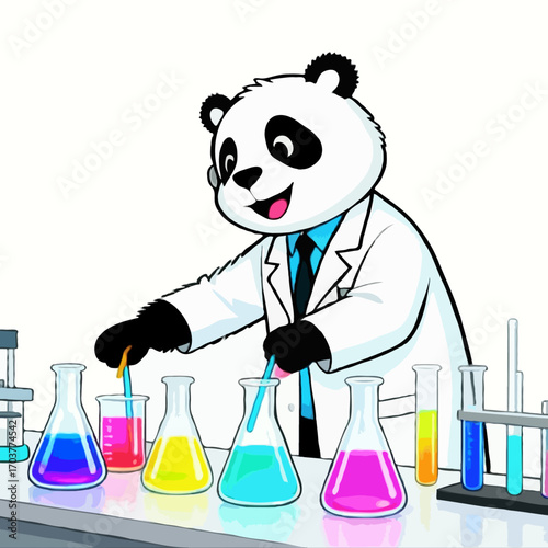 Scientist in a blue laboratory uses glassware like a flask and test tube for chemical analysis and medical research