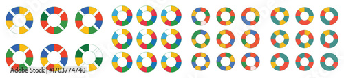 Collection of colorful circular segments and rings in various patterns circle