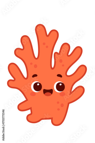 Cute Glowing Orange Cartoon Organism Character with Wavy Appendages and a Big Smile, Featuring Rosy Cheeks and Bright Eyes on a Dark Background, Perfect for Children's Media or Whimsical Designs