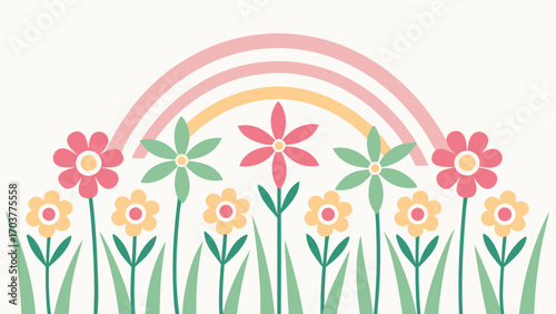 Pastel rainbow with flowers isolated on white background a charming illustration of a rainbow and flowers, perfect for adding a touch of whimsy