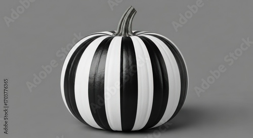 Striking black and white striped pumpkin for modern Halloween decor