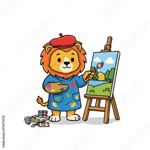 Happy little boy cartoon character playing with a toy