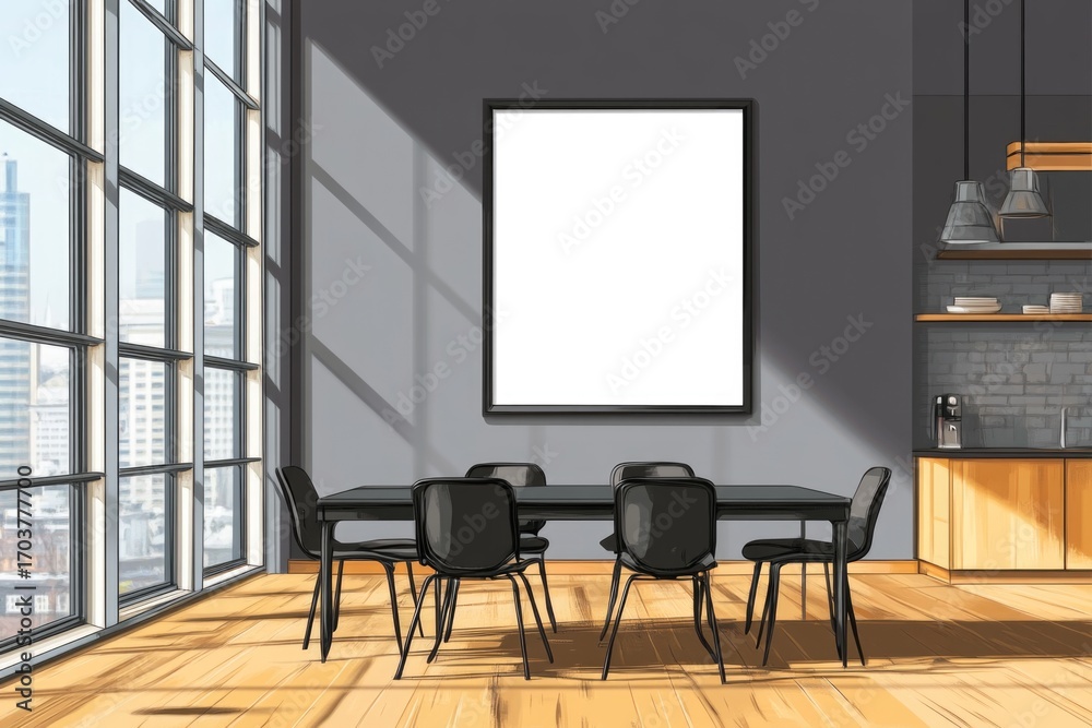 Fototapeta premium City-view conference room with blank wall