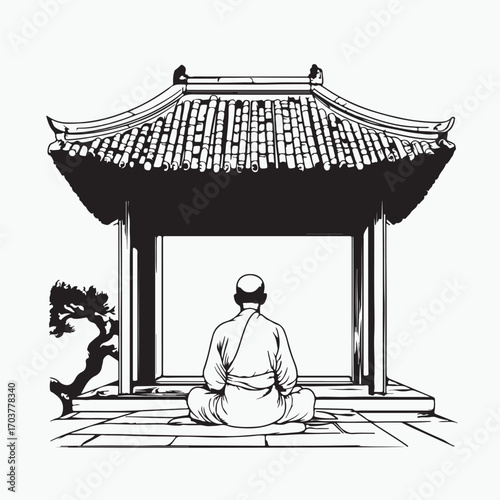 vector illustration of a meditating monk