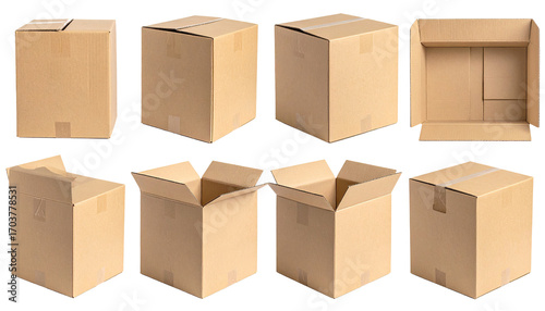 Cardboard boxes in various open and closed states