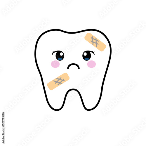 Cute Cartoon Tooth with Cavity