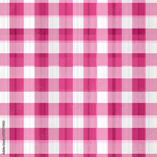 A seamless pattern of pink and white gingham checks, exhibiting a subtle vertical texture
