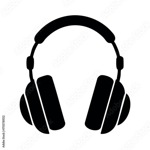 Black silhouette of over-ear headphones against a white background.