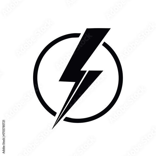 Simple black lightning bolt graphic enclosed in a circle.