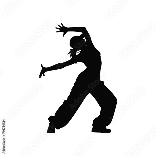 Energetic Hip Hop Dancer Silhouette Illustration in Motion on a White Background