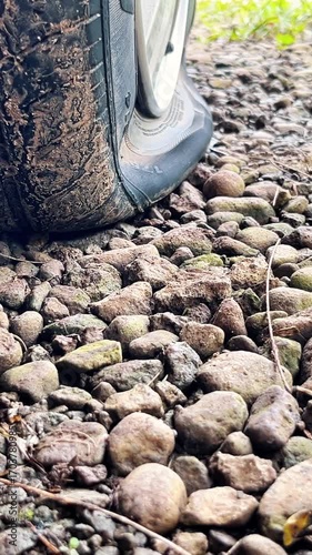 completely flat tire on a car, road breakdown, accident