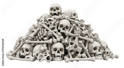 Pile of realistic skulls and bones