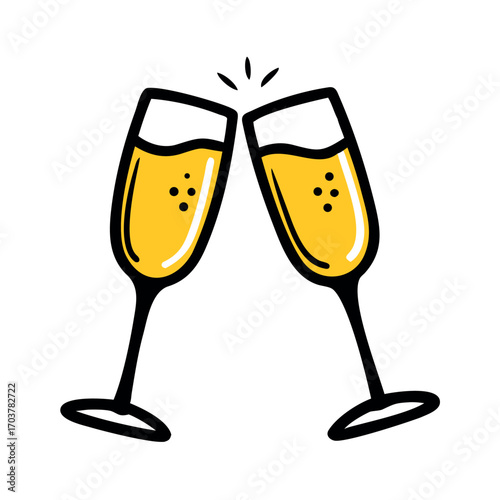 Wallpaper Mural Two Champagne Glasses Clinking in Celebration A Festive Cartoon Illustration of Sparkling Wine and Merriment for Special Occasions Torontodigital.ca
