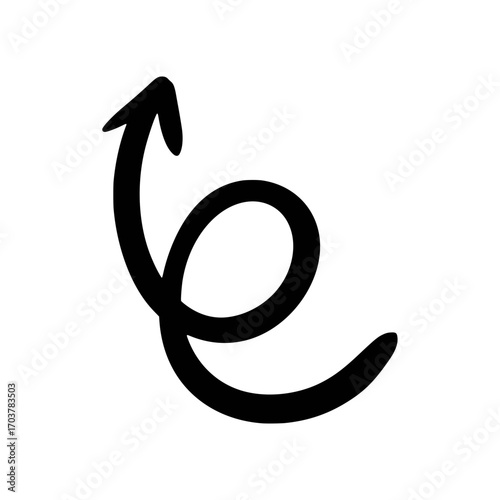 Hand-drawn Curly Arrow Pointing Up, Doodle Style Swirl Direction Symbol