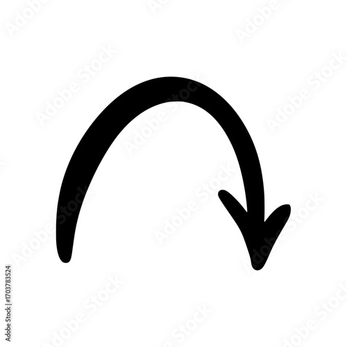 Hand Drawn Curved Arrow Black Doodle Icon Pointing Down