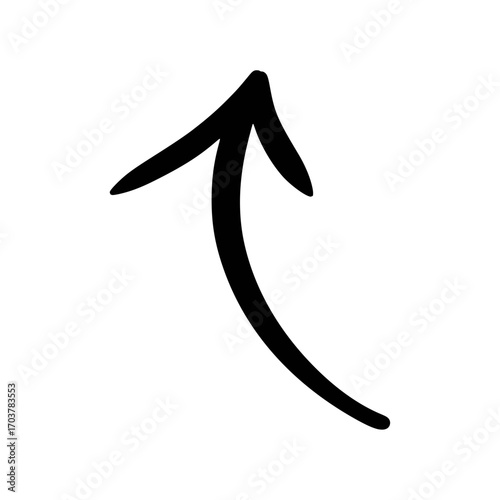 Hand-drawn curved arrow pointing upwards and left, black on white background