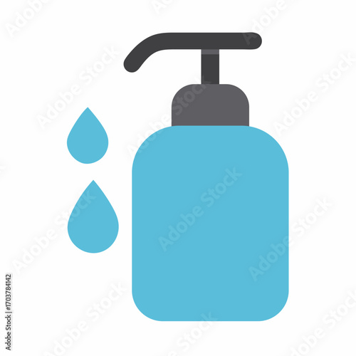 Blue liquid soap dispenser with water droplets icon