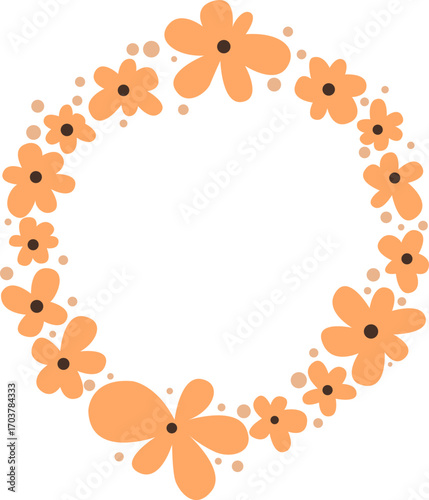 Abstarct orange flower with bubble wreath frame for decoration on summer and Autumn seasonal.
