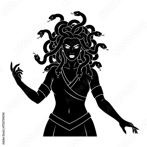 Silhouette of the mythological Gorgon Medusa with snake hair