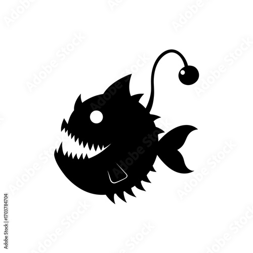 Silhouette of an anglerfish with light bulb on transparent background