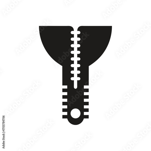 Stylized black zipper pull graphic design on transparent background