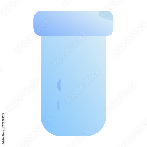 Glass medical vial with light blue gradient design  