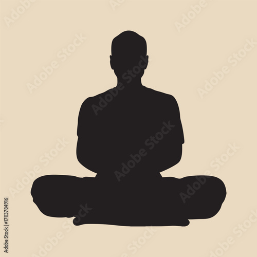 Silhouette of a person meditating in a lotus pose against a neutral background
