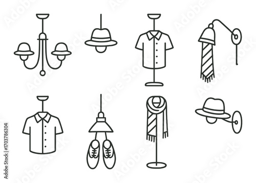 Vintage clothing and accessories icons on brown background