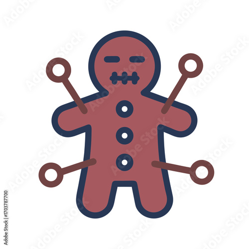 Voodoo doll illustration with pins on a white background  