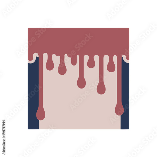 Dripping paint in burgundy and beige colors on square canvas  