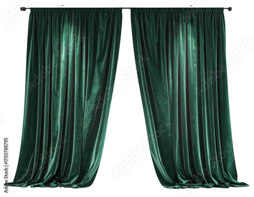  Modern Minimal Green Velvet Drapes with Sharp Pleats, Studio Spotlight