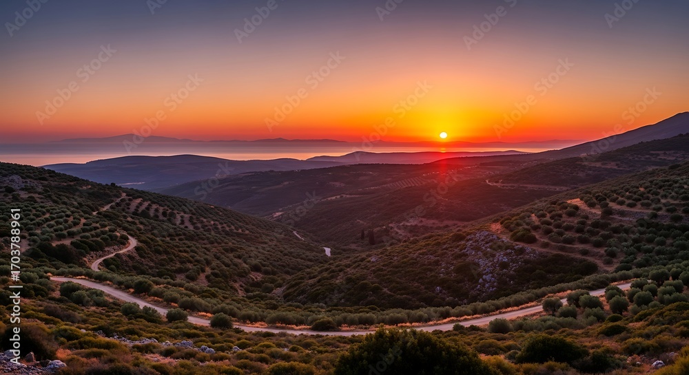 Obraz premium Sunset Over Winding Mountain Roads.