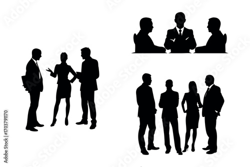 business people interacting in various settings silhouette