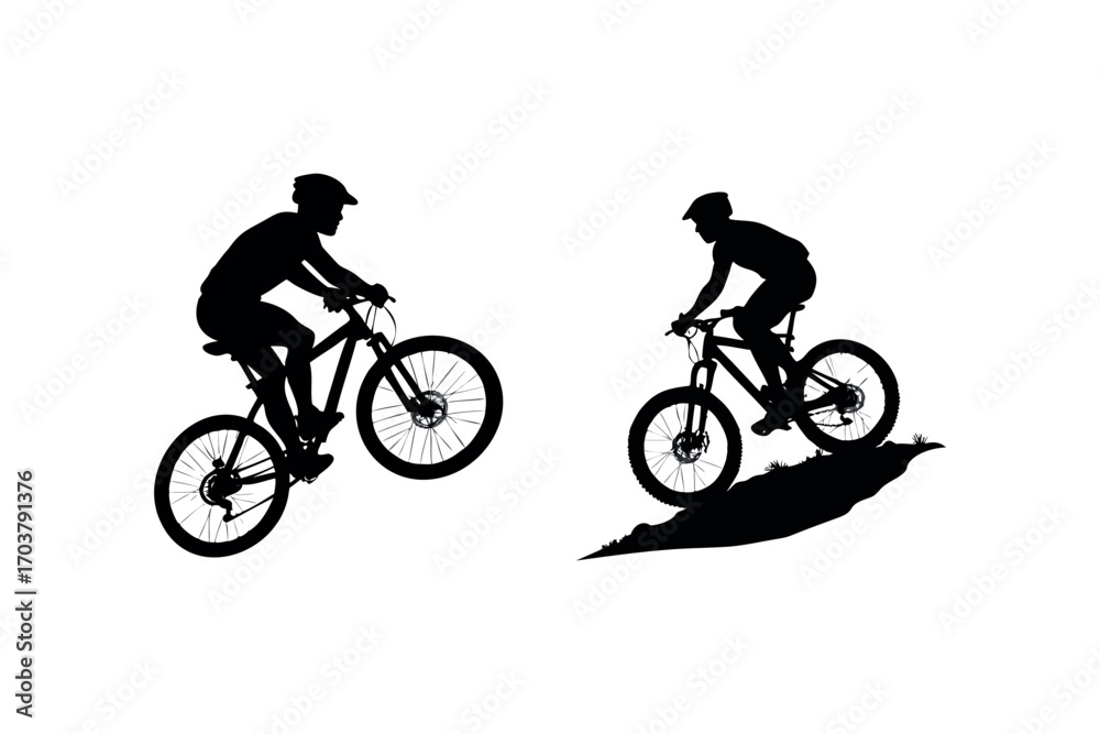 Fototapeta premium two cyclists riding bicycles side by side silhouette