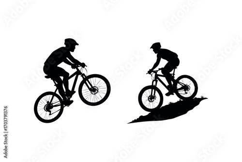 two cyclists riding bicycles side by side silhouette