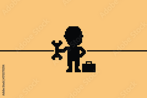 Cartoon pixel 8 bit character background engineer man worker industry warehouse fix decor 8 bit male boy male engineer industry game png vector.