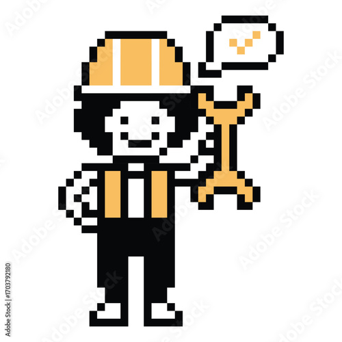 Cartoon pixel 8 bit character engineer man worker industry warehouse fix decoration 8 bit male boy male engineer storage game png vector.