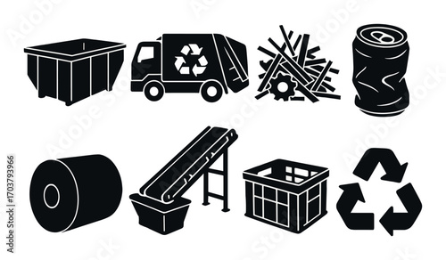 Recycling icons set: waste management and sustainability symbol collection
