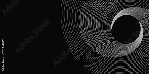 Spiral with lines as dynamic abstract vector background or logo or icon. Yin and Yang symbol. Black spiral on white background and white spiral on black background.