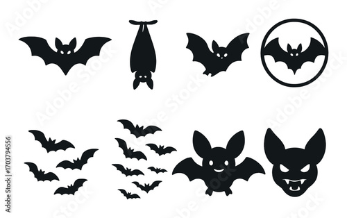 Collection of cartoon bat silhouettes on dark background