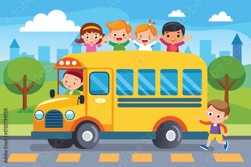 school bus and children
