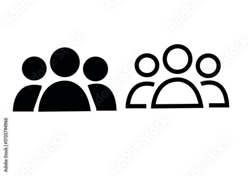Vector illustration of a group of people in solid and outline styles isolated on white background, representing community, teamwork, and social connection