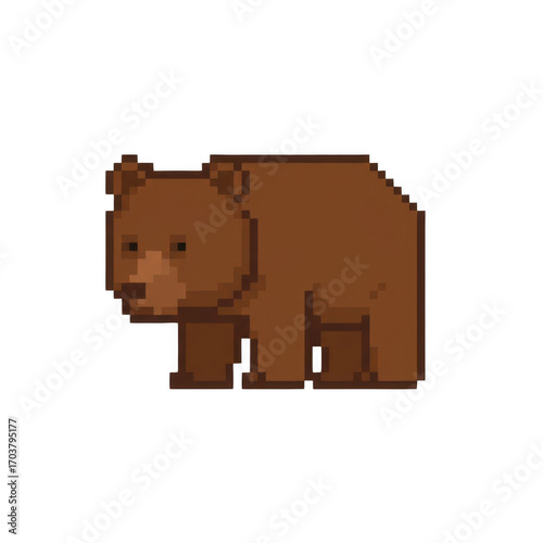 Pixelated Brown Bear Standing on Transparent Background in Retro Style